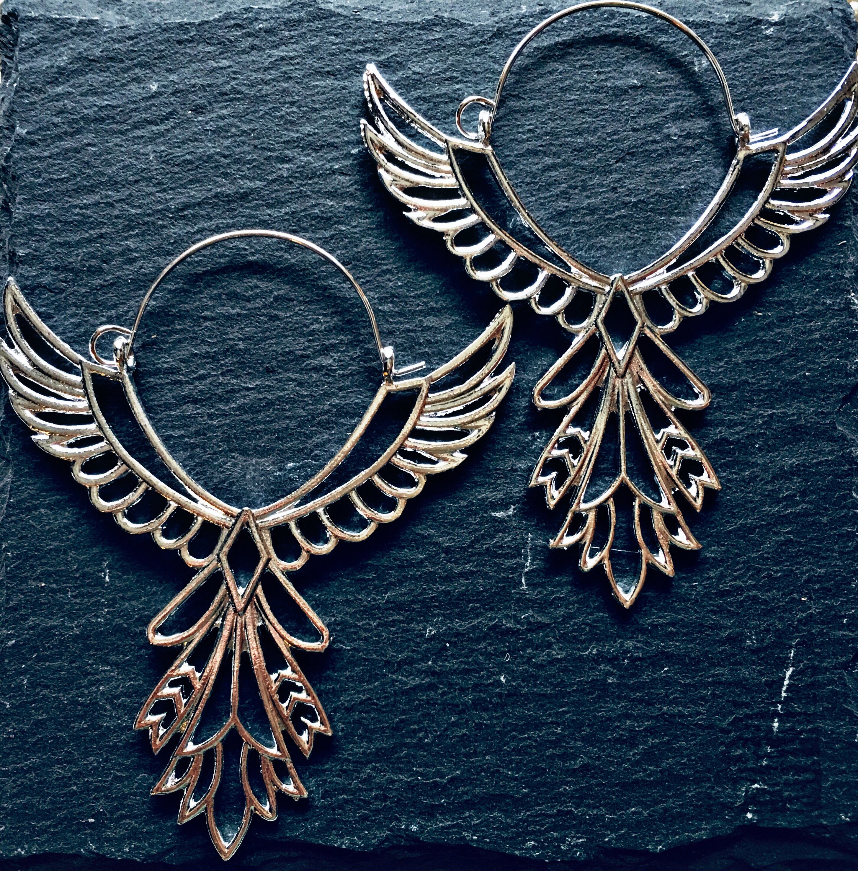 1ペア フープピアス インカピアス シルバー ゴールド 羽 サンダーバード インディアン ボヘミアン  ネイティブアメリカン ピアス