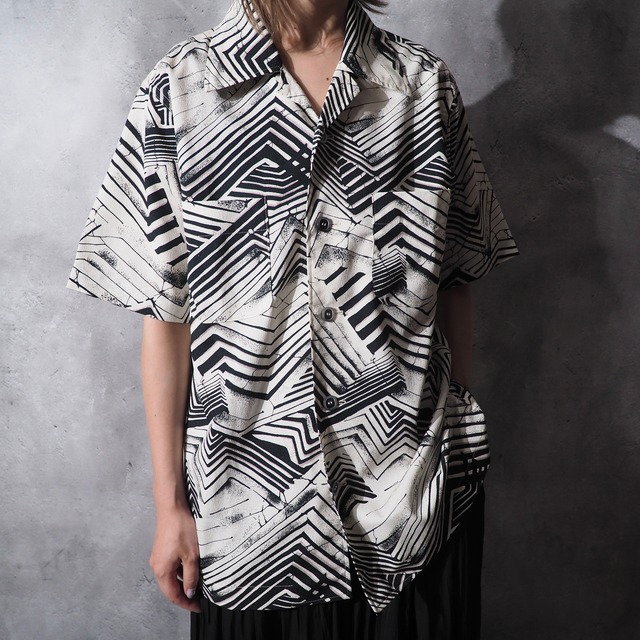 1990s monotone zebra printed pattern open collar shirt