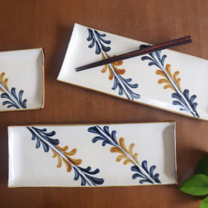 やちむん 陶眞窯 長角皿 サンマ皿 唐草 Yachimun Rectangular やちむん 陶眞窯 長角皿 サンマ皿 唐草 Yachimun Rectangular