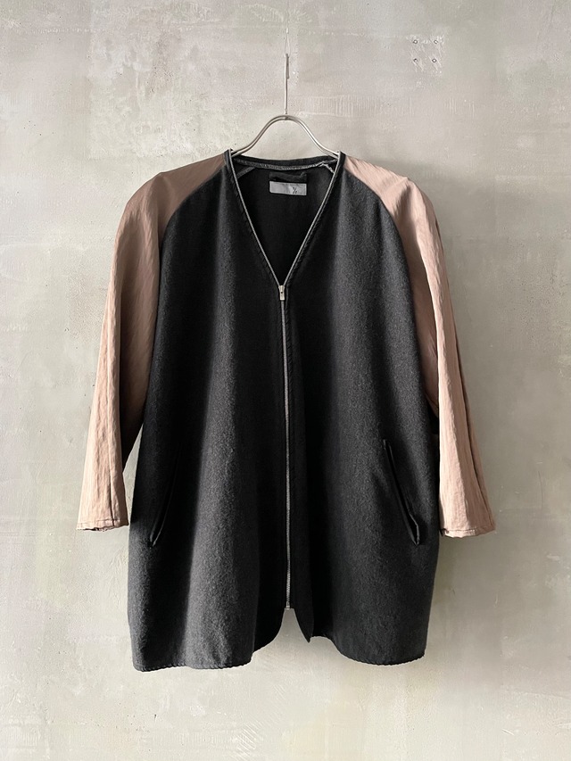 T/f Lv5 mosser satin combination lining cardigan blouson - combined greige garment dyed effect