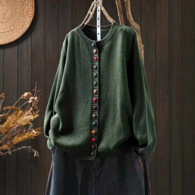 【送料無料】 トップス セーター ニット コットン 長袖 ラウンドネック 前開き カラーボタン きれいめ エレガント 大人可愛い シンプル おしゃれ シック 存在感 フェミニン ガーリー 韓国風 オルチャン 人気 トレンド 新作 秋 冬 20代 30代 40代 お出かけ イベント 旅行 リゾート デート ママ デイリー オフィス OL 通勤 通学 普段着 着回し インスタ映え 70372