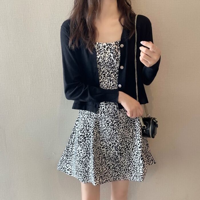 スリムレオパードプリント柄ドレス ニットジャケット ロング スプリング 春物 サマー 夏物 1号婦人5615298916