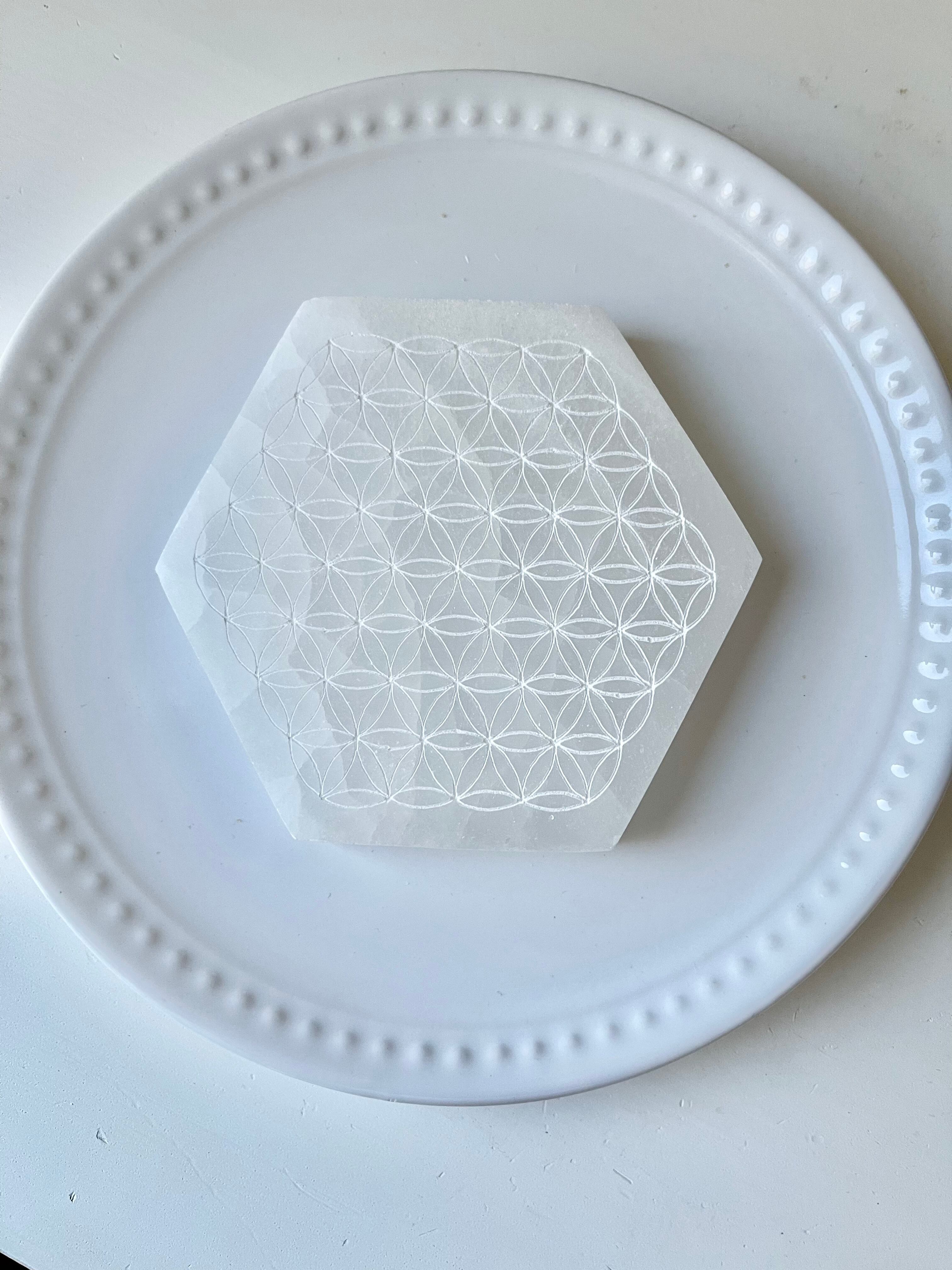 セレナイトプレート(フラワーオブライフ)10cm