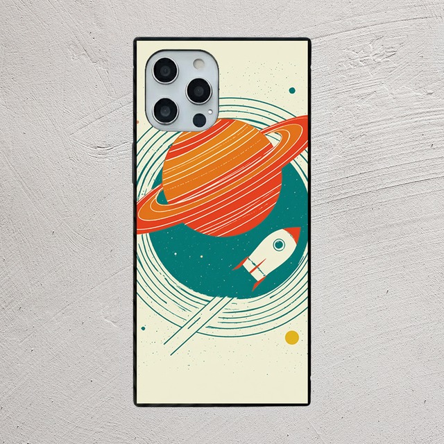 受注生産 iPhoneケース リング惑星とロケットの宇宙柄｜ロケットモチーフ RFSP007C