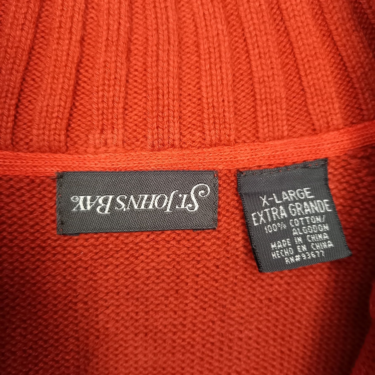 ST JOHN'S BAY　ハーフジップ　ミドルゲージ　コットンニット　セーター　無地　中厚手　ラグラン　オレンジ　XL