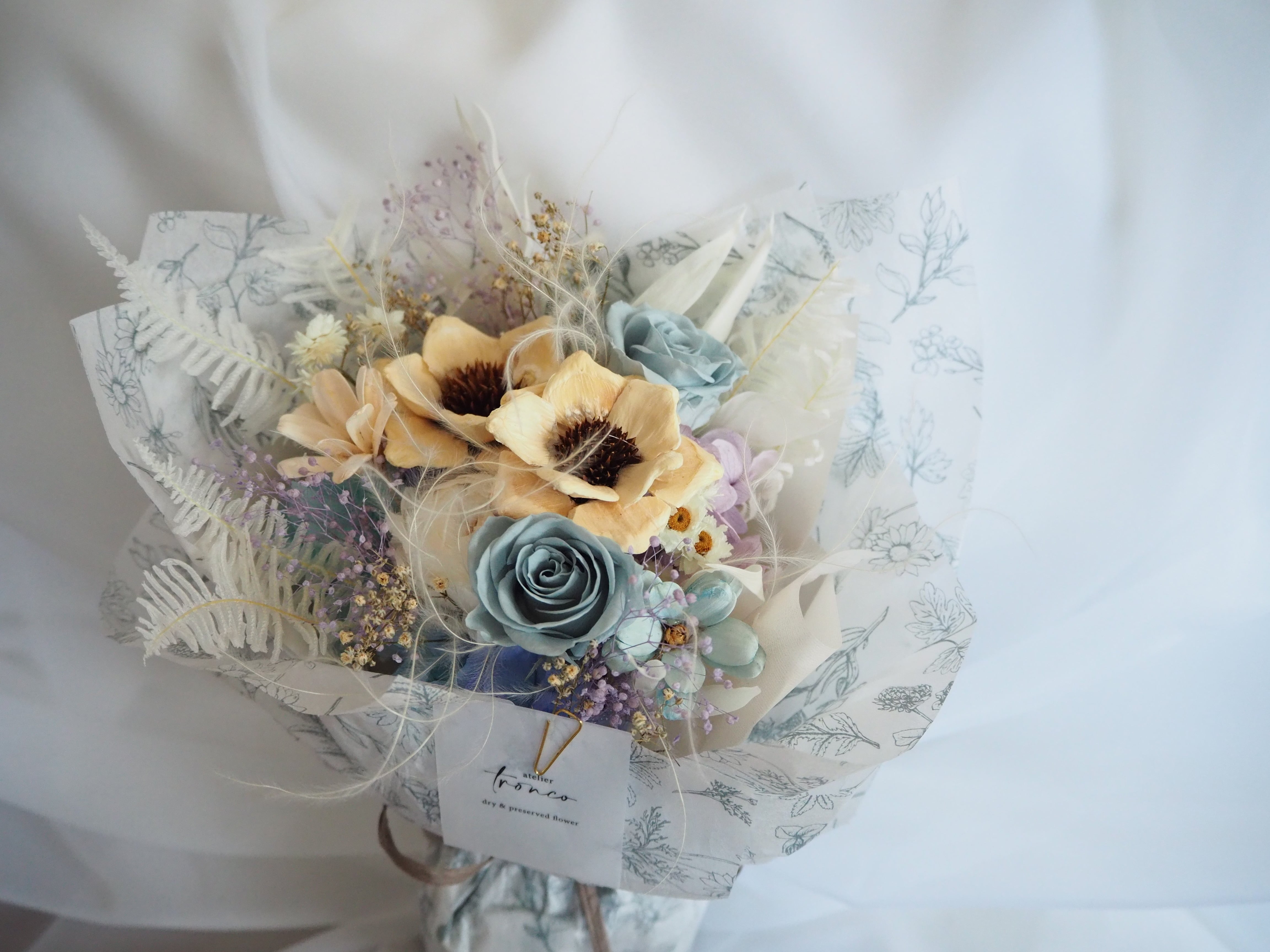 ミストブルーのミニブーケ プリザーブドフラワー 花束 bouquet