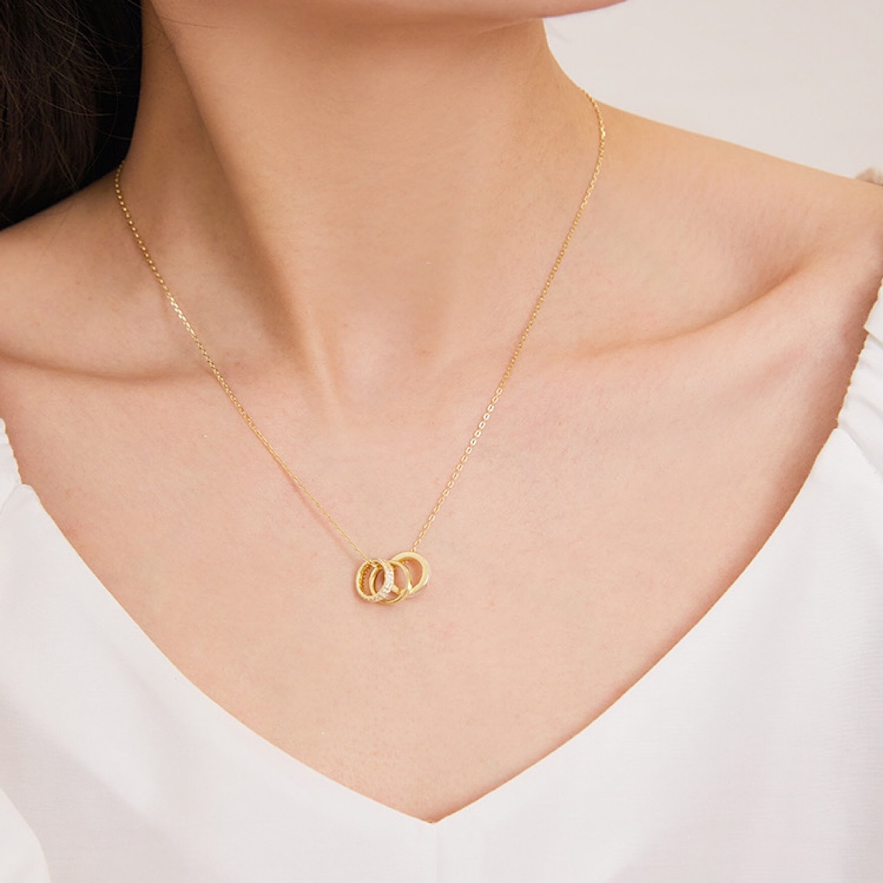 おしゃれ キラキラ 3リング ゴールド ネックレス - 3