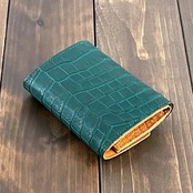 アリゲーター ミニウォレット アンティークグリーン × コニャック