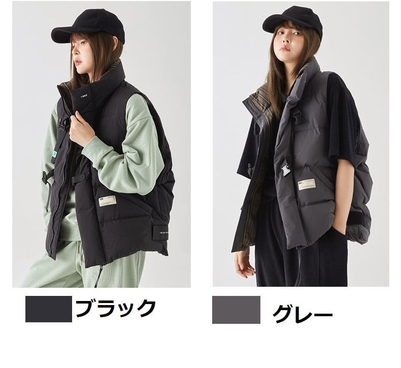 ベスト レディース アウター ハイネック ジッパー ノースリーブ ロゴ