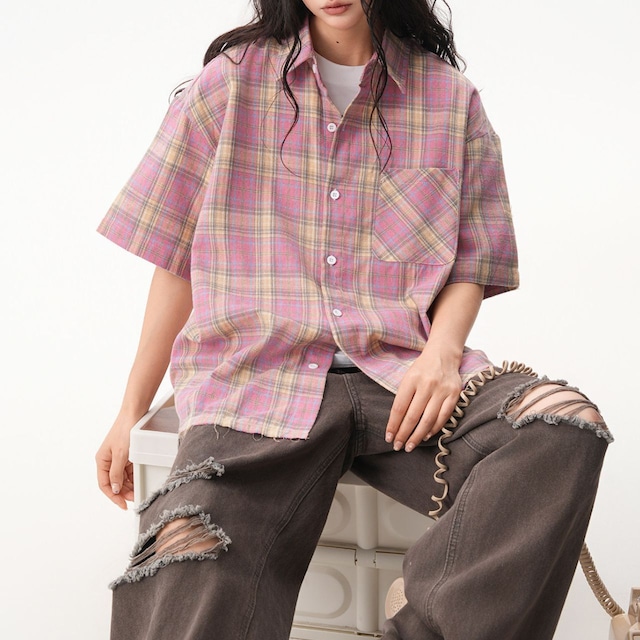 パステルミックスチェックカジュアルシャツ 1col R02495