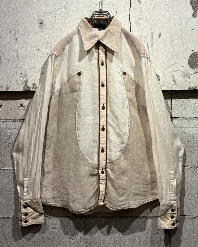 【Caka otto】Switching Design Vintage L/S Linen Western Shirt