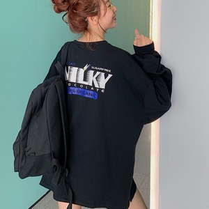 ロゴプリント Tシャツ 長袖 レディース 春秋 韓国 トップス おしゃれ ストリート ゆったり オーバーサイズ 大人 かわいい 体型カバー シンプル バックロゴ カットソー 大人可愛い 大人女子