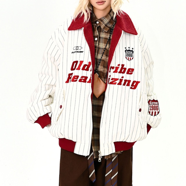 ピンストライプレトロカレッジブルゾン 2col R01131