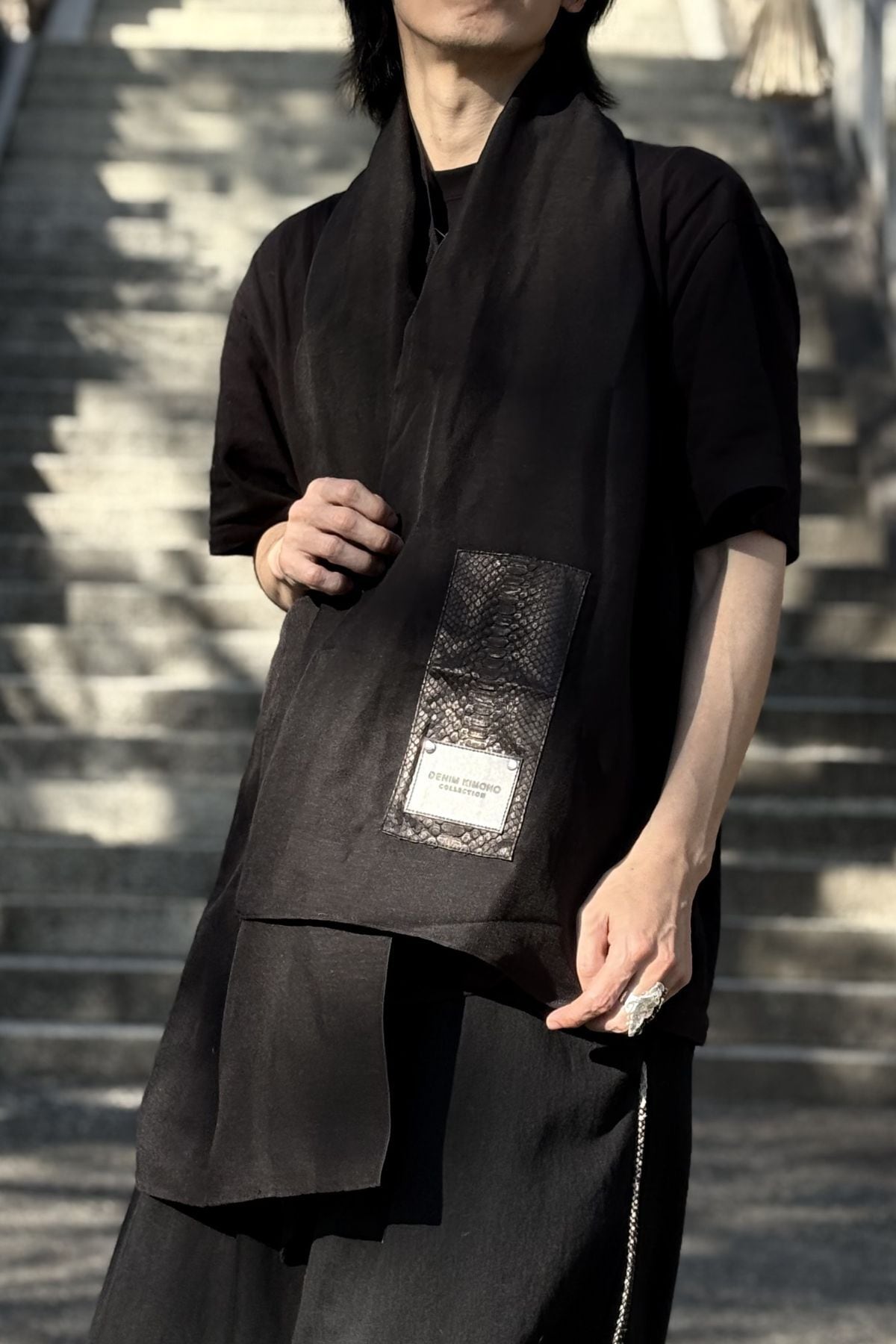 完全受注生産】黒蛇革×シルクストール-縁-/ Python Silk Stole YOSUGA