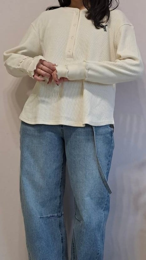 TRANOI. TORA ワッフル ヘンリートップス 214R214 アイボリー グレー ブラック フリーサイズ トラノイ クルーズ