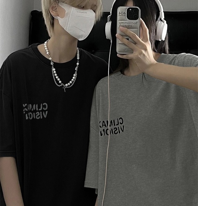 【韓国通販 dgo】UNISEX 2colors レタープリントTシャツ ブラック/グレー(M3876）センス溢れるファッションitem