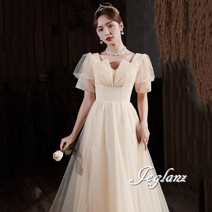 パーティ イブニングドレス 背中 編み上げ ミドル/ロング丈(M5622)ζ