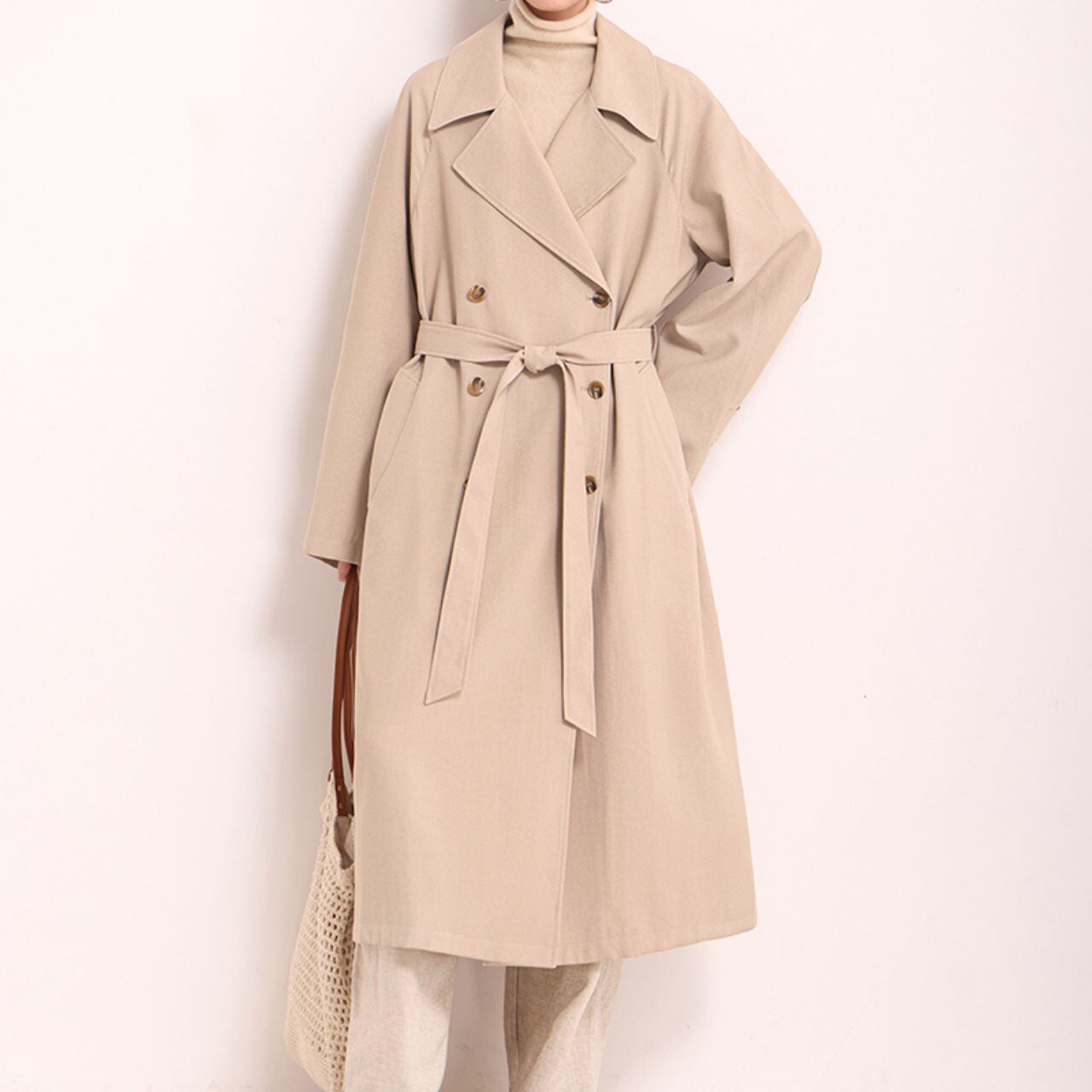 ダブルブレストベルト付きコート 01070