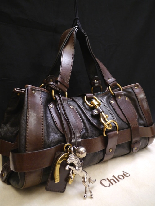 レア★Chloe クロエ Keralaケララ ホースチャーム ミニボストン型 レザー トート ハンド バッグ 茶★ ケララの象徴 ホースチャームが主張♪