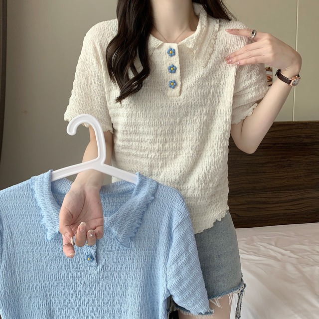 トップス レディース 送料無料 2色 Tシャツ ポロシャツ シャツ 半袖 襟付き かわいい 大人可愛い きれいめ カジュアル 清楚 フェミニン おしゃれ お洒落 お嬢様 ラブリー キュート ガーリー ロマンチック 抜け感 主役級 存在感 無地 フラワー カフェ巡り 街歩き お買い物 M L XL 2XL 3XL 4XL 大きいサイズ ホワイト 白 ブルー 青 夏 10代 20代 韓国 韓国系 着回し 普段使い ファッション コーデ プチプラ モテ トレンド インスタ映え