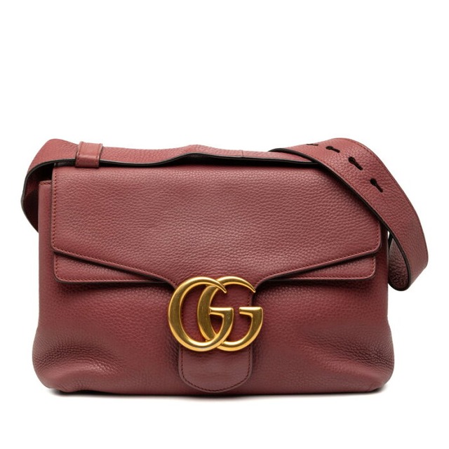 グッチ GGマーモント 斜め掛け ショルダーバッグ 401173 ピンク レッド系 レザー レディース GUCCI 【中古】
