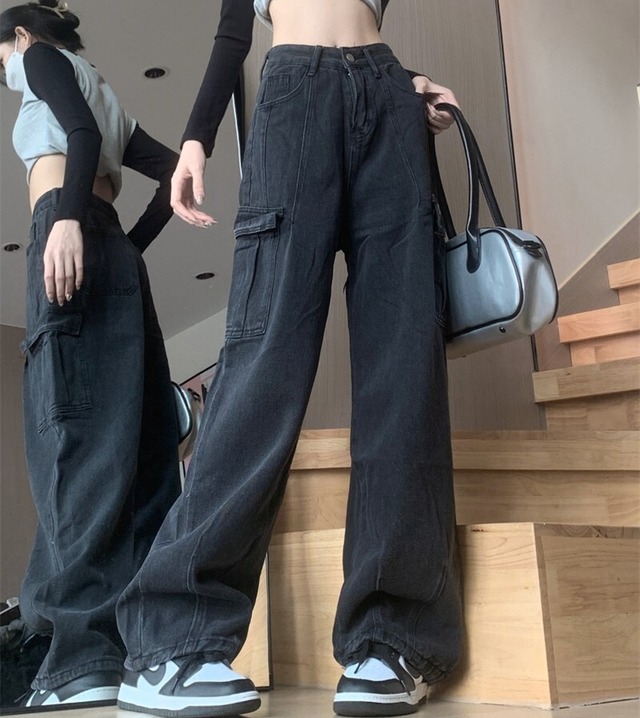 【韓国通販 dgo】ストリート ブラック カーゴジーンズ(W3975）センス溢れるファッションitem