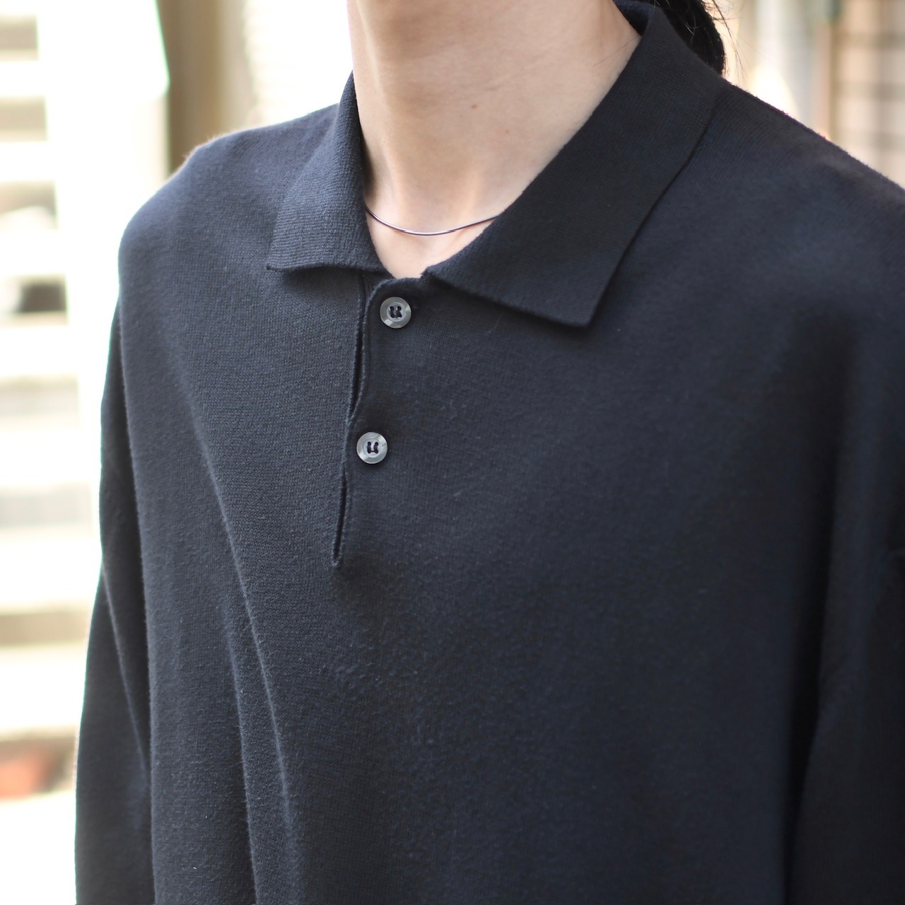 FIESOLE rayon x cotton knit polo black