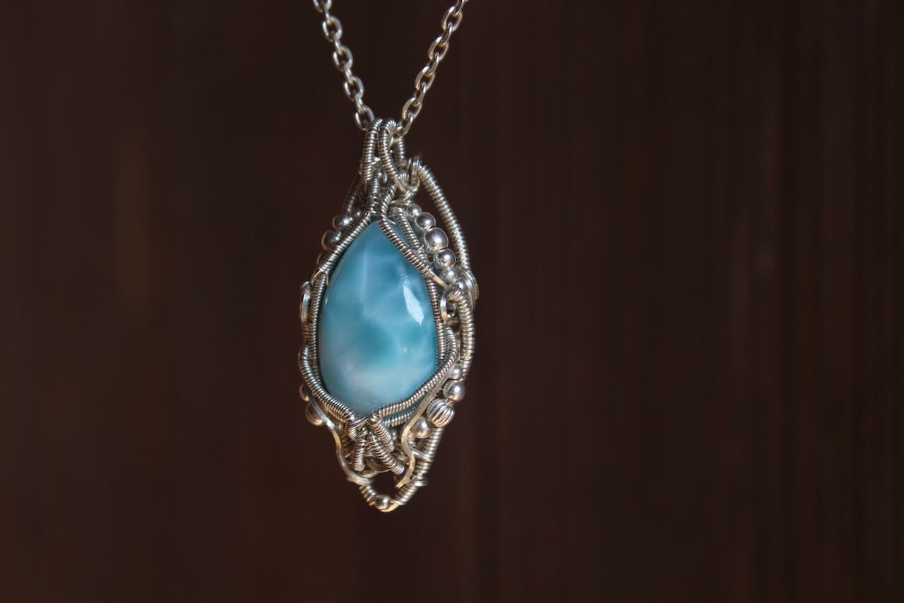 Larimar silver925 wire wrapping pendant