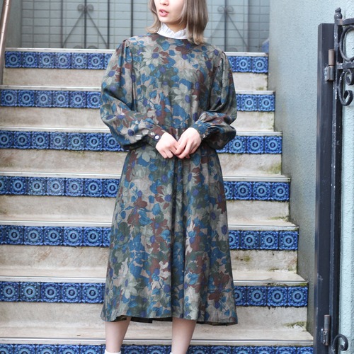 RETRO VINTAGE FLOWER PATTERNED WOOL ONE PIECE/レトロヴィンテージ花柄ウールワンピース