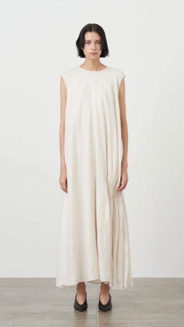 ATON -NATURAL DYED LINEN LAWN | SIDE TUCKED DRESS- :WARM WHITE, :RED, :BLACK