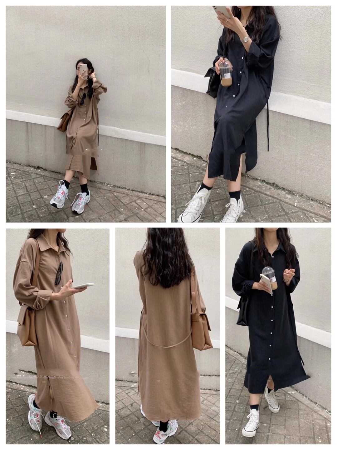 ウエスト紐付き大人シャツワンピース　AJ33167-5087