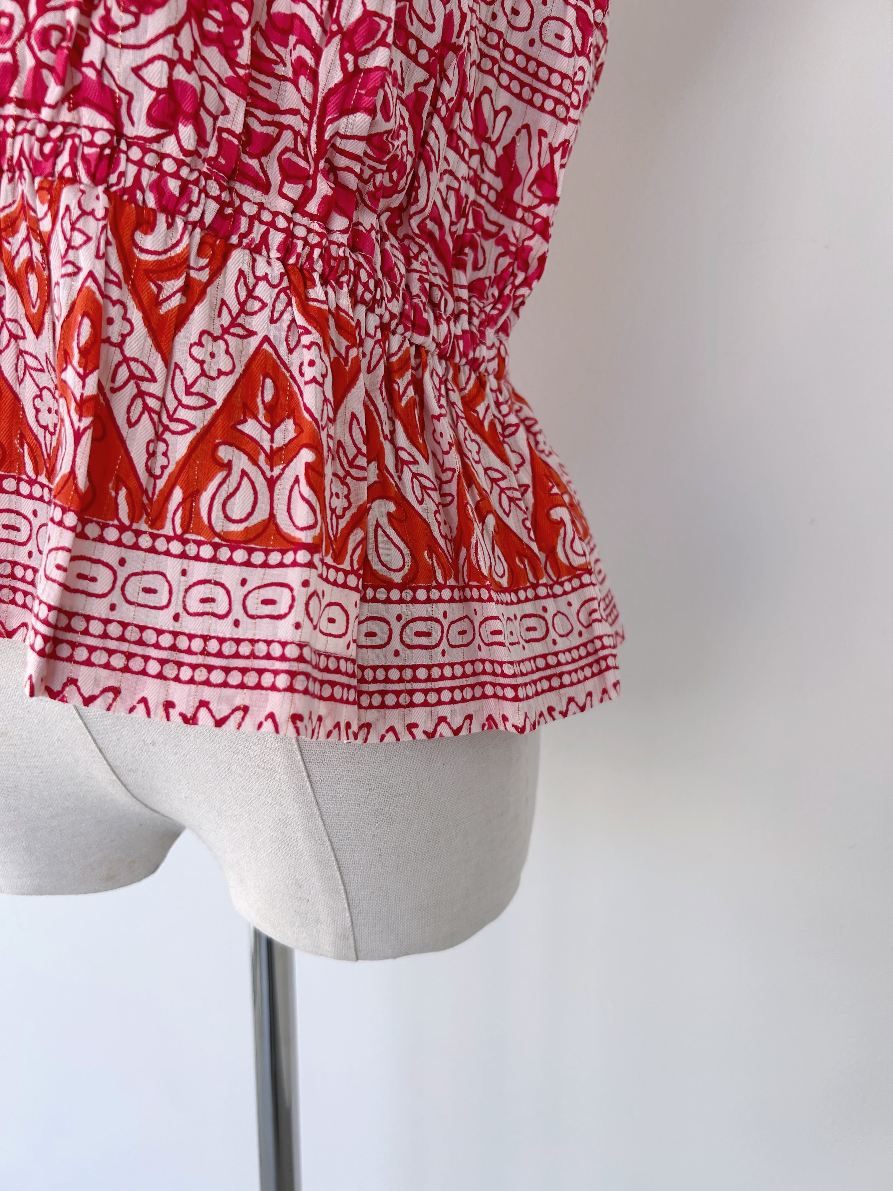 Sara Mallika Cotton Lurex Border Print Top | KOKO