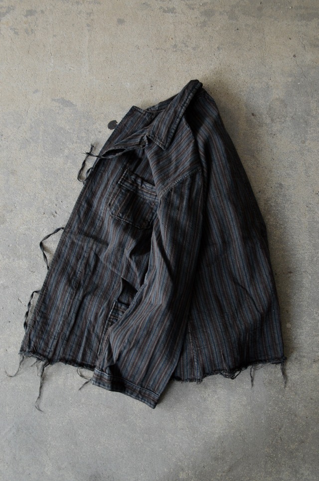 VENTITANK PROJECT Bulgarian Army 1950's-60's Dead Stock Custom Remade & Dyed Sumi Kuro Sleeping Shirt Jacket Type Red Multi 1 ブルガリア軍 スリーピングシャツ ジャケット 50s 黒染め