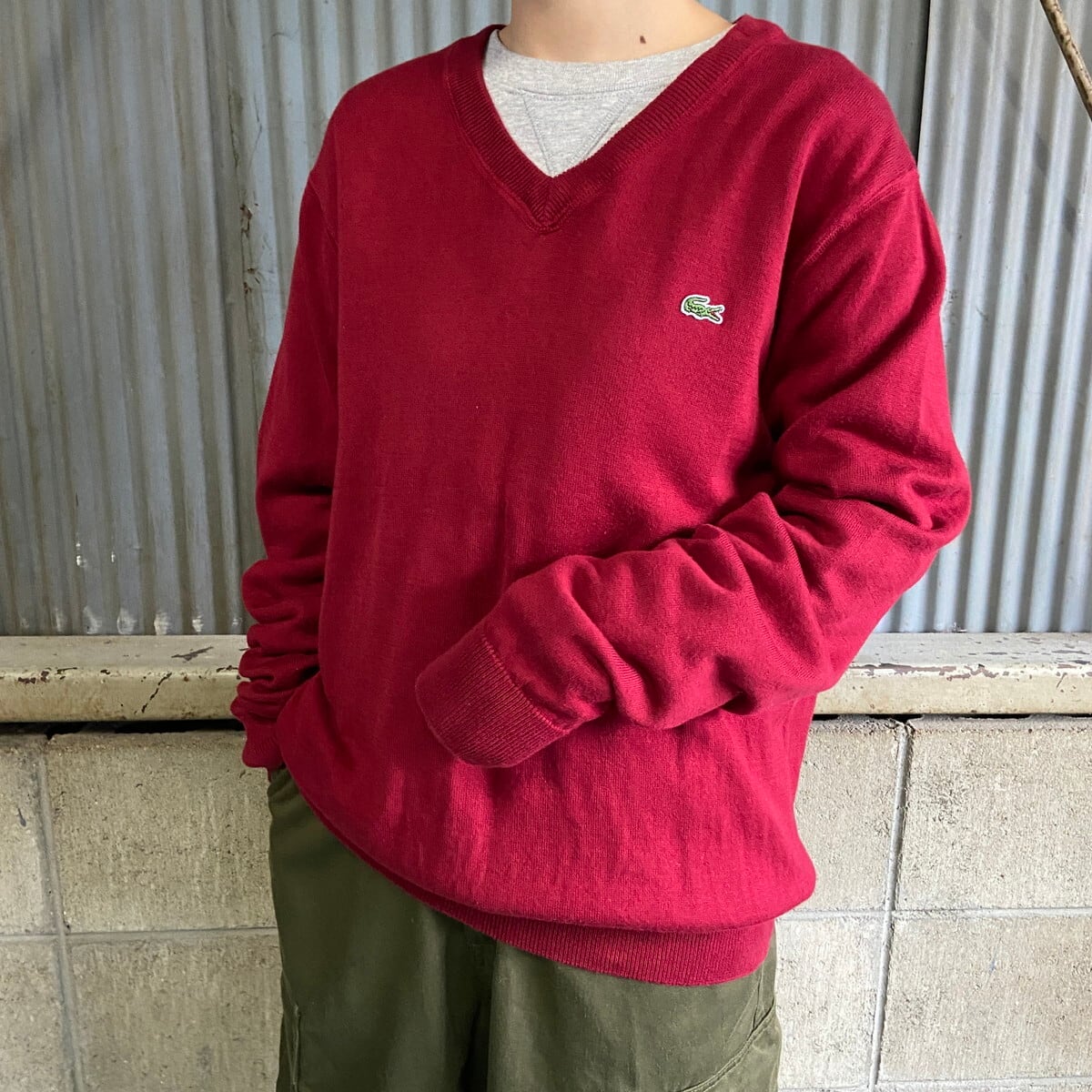 LACOSTE ラコステ Vネック ウール コットン ニットセーター メンズM 