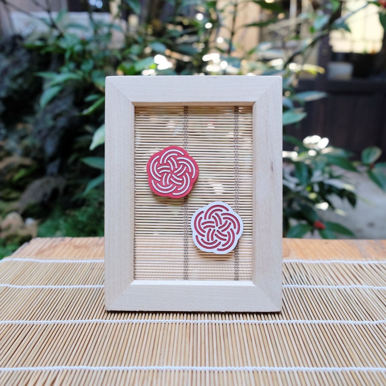 【インテリアART】すだれアートパネル 梅結び 紅白 マグネット