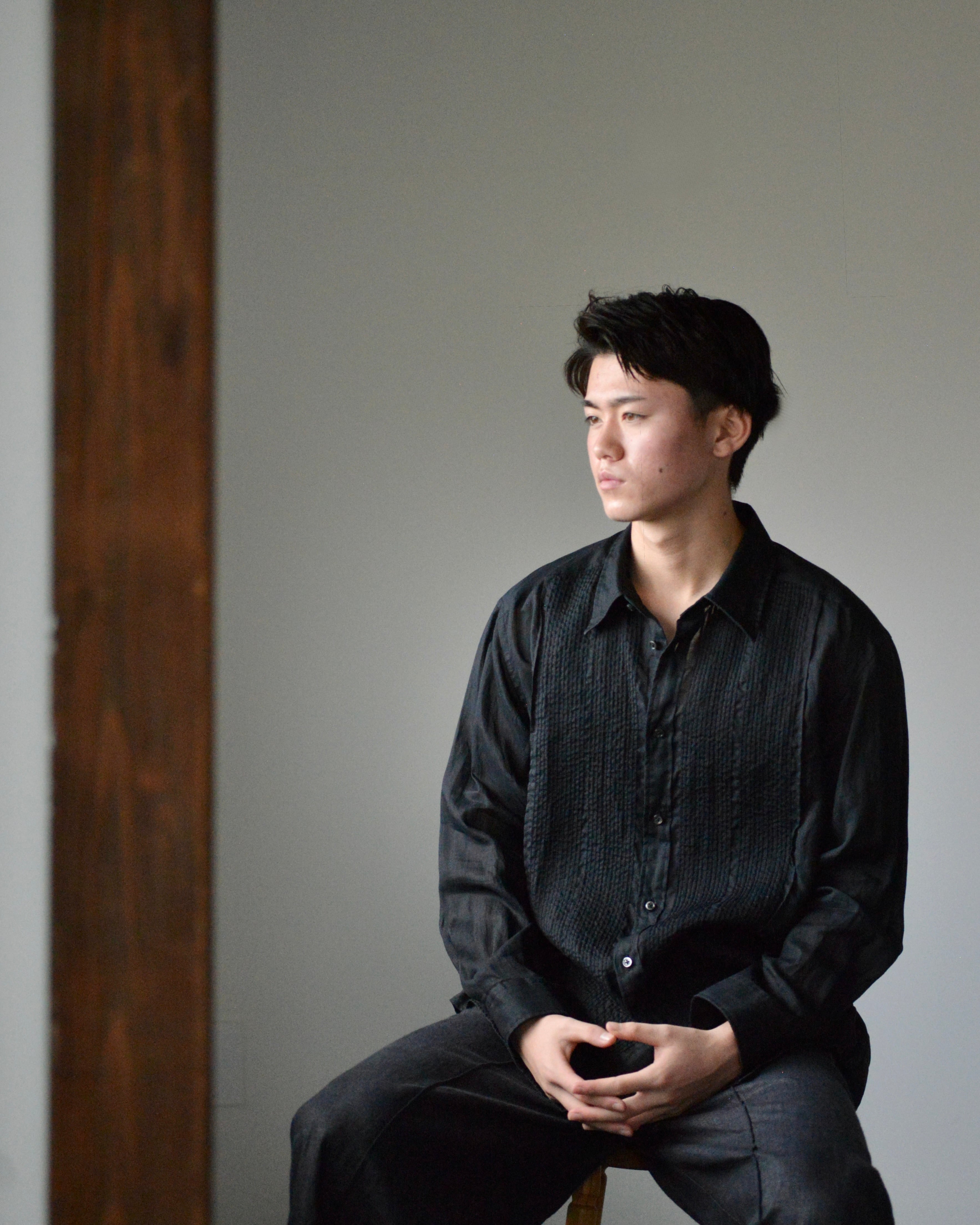 Anywhere out of the World|メンズピンタックラミーシャツ|ブラック