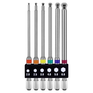 【数量限り】OIENNI ボールポイント 六角ビットセット 6本組 100mm 片頭 6.35mm六角軸 磁気ドライバービット 対辺2/2.5/3/4/5/6 電動ドライバー用 (100mm 6本組)