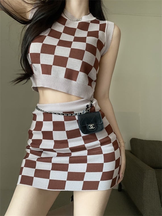 ブラックパターンウェストショートスカート セット ブラックストロベリース64168417892