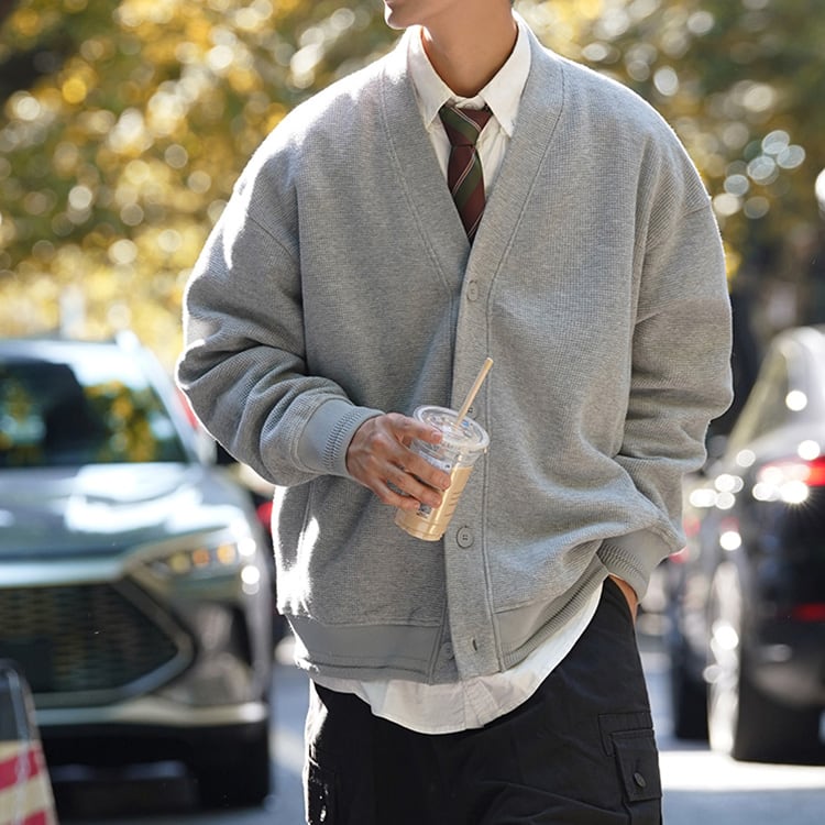 ★WAFFLE CARDIGAN V-NECK SWEATER　　　23365