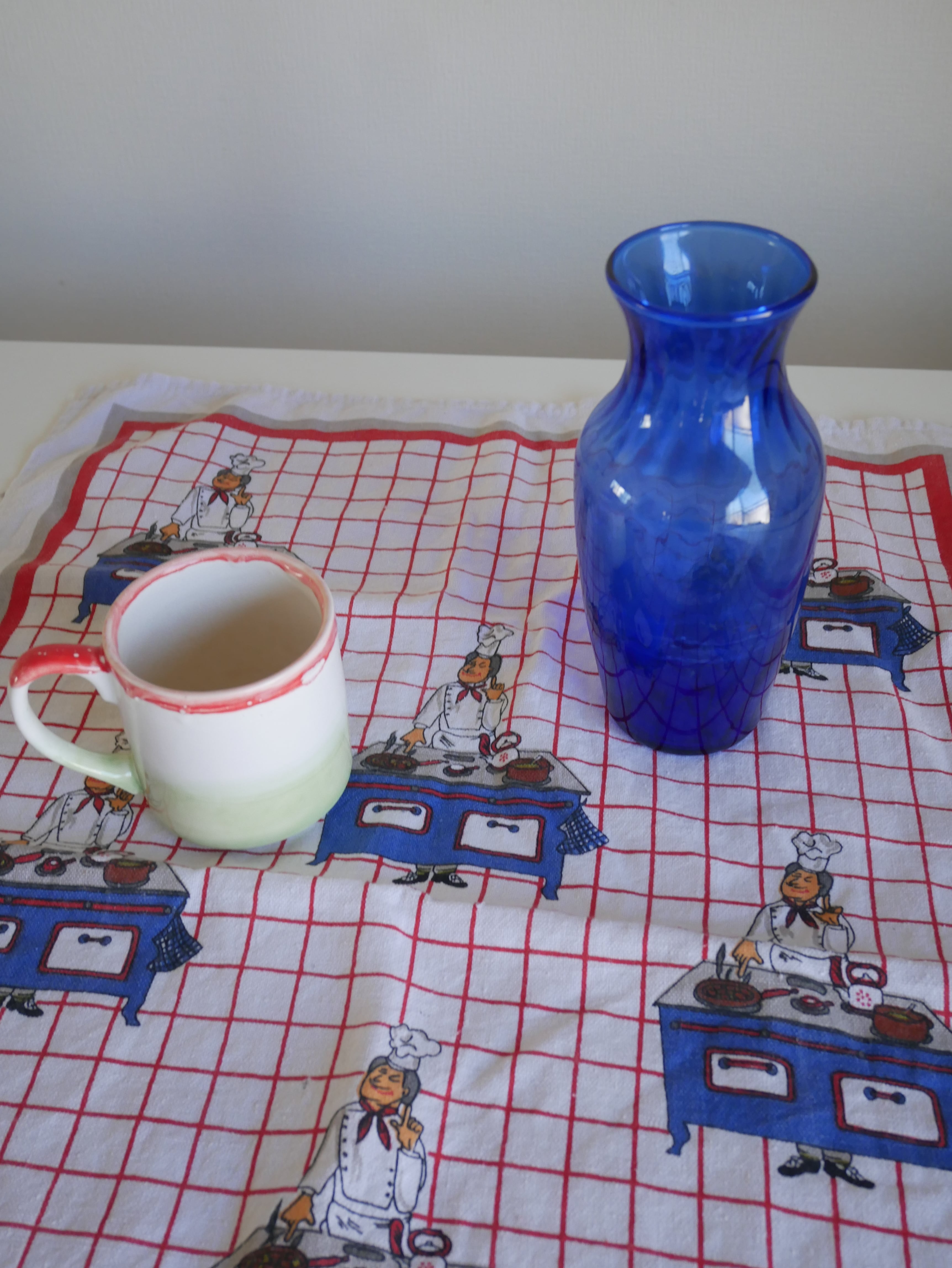 80s European Chef Pattern Tea Towel