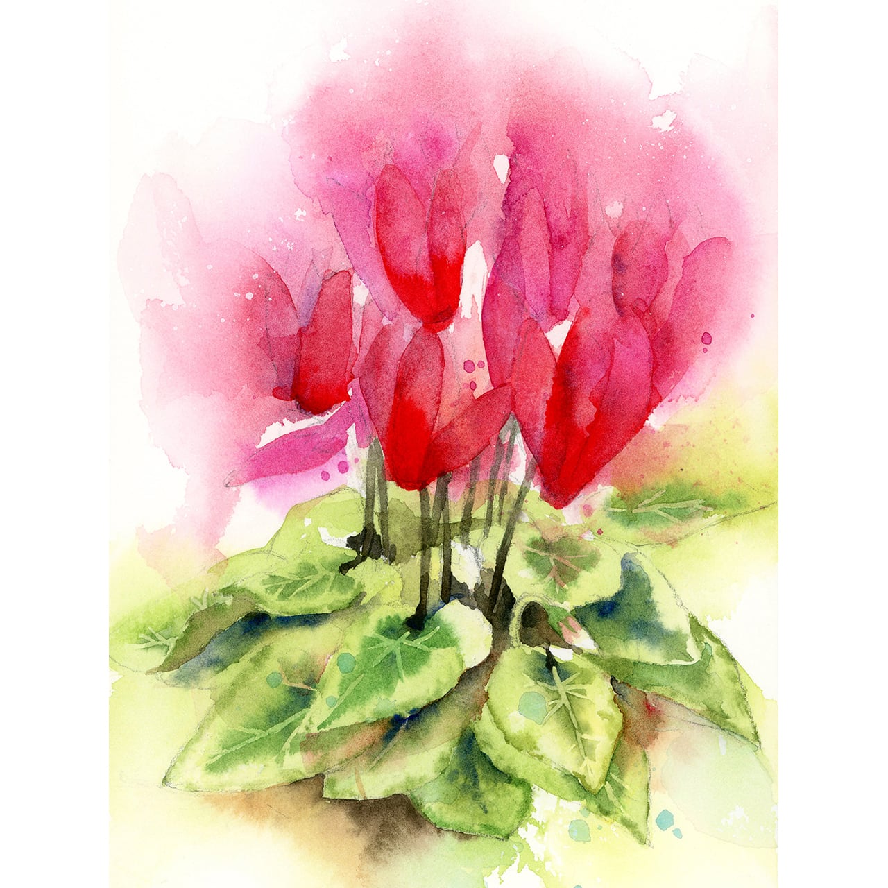 原画「紅の豚」 シクラメンの絵 水彩画 花の絵 スタンドタイプ