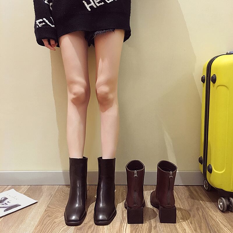 ブーツオータムレッドカジュアルソリッド カラー 靴 シューズ 秋物 ソリッドカラー フェイクシューズ8867670889