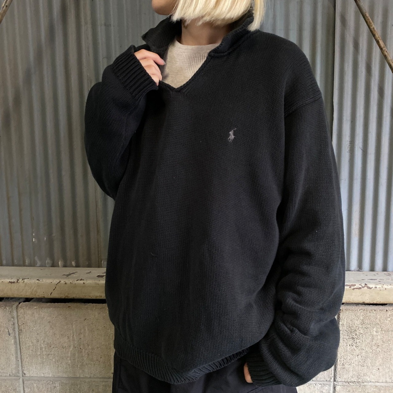 90年代 ポロバイラルフローレン スキッパーカラー コットンニット 