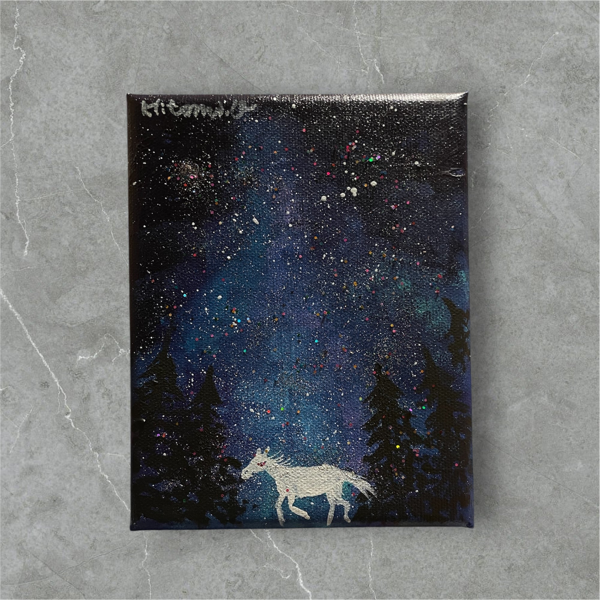 A-196/24】風景画 抽象画 星空 夜空 絵画 キャンバス 真作 インテリア