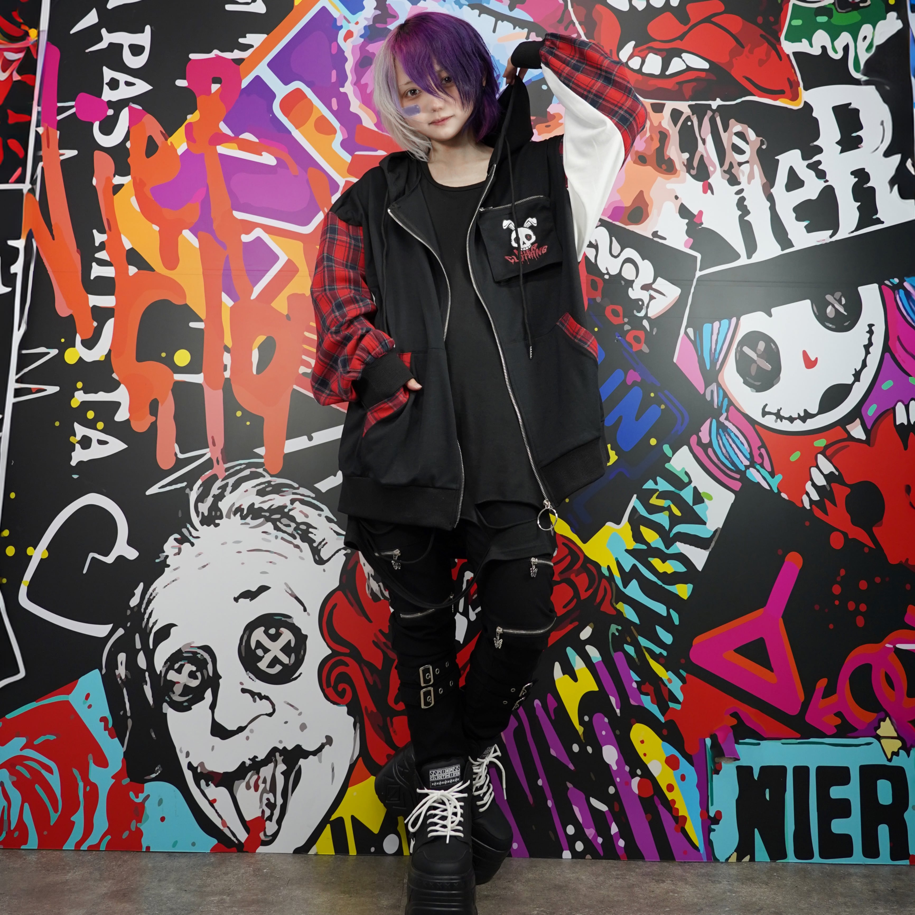 12/10日目玉大特価品】RED CHECK袖切り替えデザインZIP PARKA | NIER