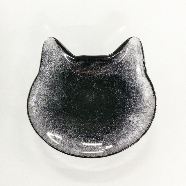 再入荷！ここねこ　小皿　【黒】　coconeco　12cm　可愛い猫食器　 日本製　ハンドメイドガラス　アデリア
