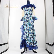 社交ダンス 衣装 スタンダード ドレス ワンピース レッスンウェア パーティ衣装 女性用 レディース オールシーズン ホワイト系 ブルー系 ICHIOKU イチオク 青 黒 水色 花柄 フラメンコ ドレス 花柄 デザイン エレガント 上品 レッスン 競技会