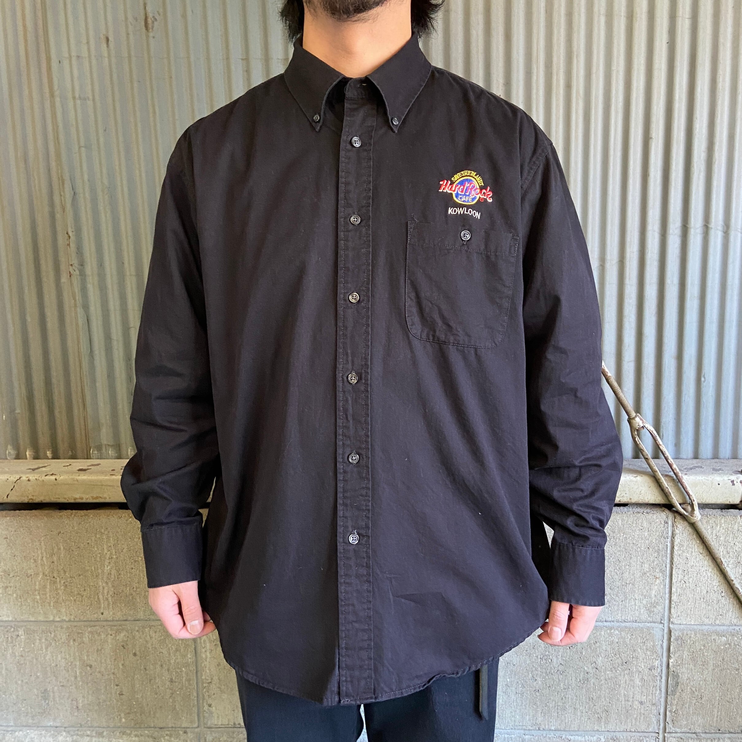 90年代 ハードロックカフェ アドバタイジング 企業ロゴ刺繍 長袖シャツ