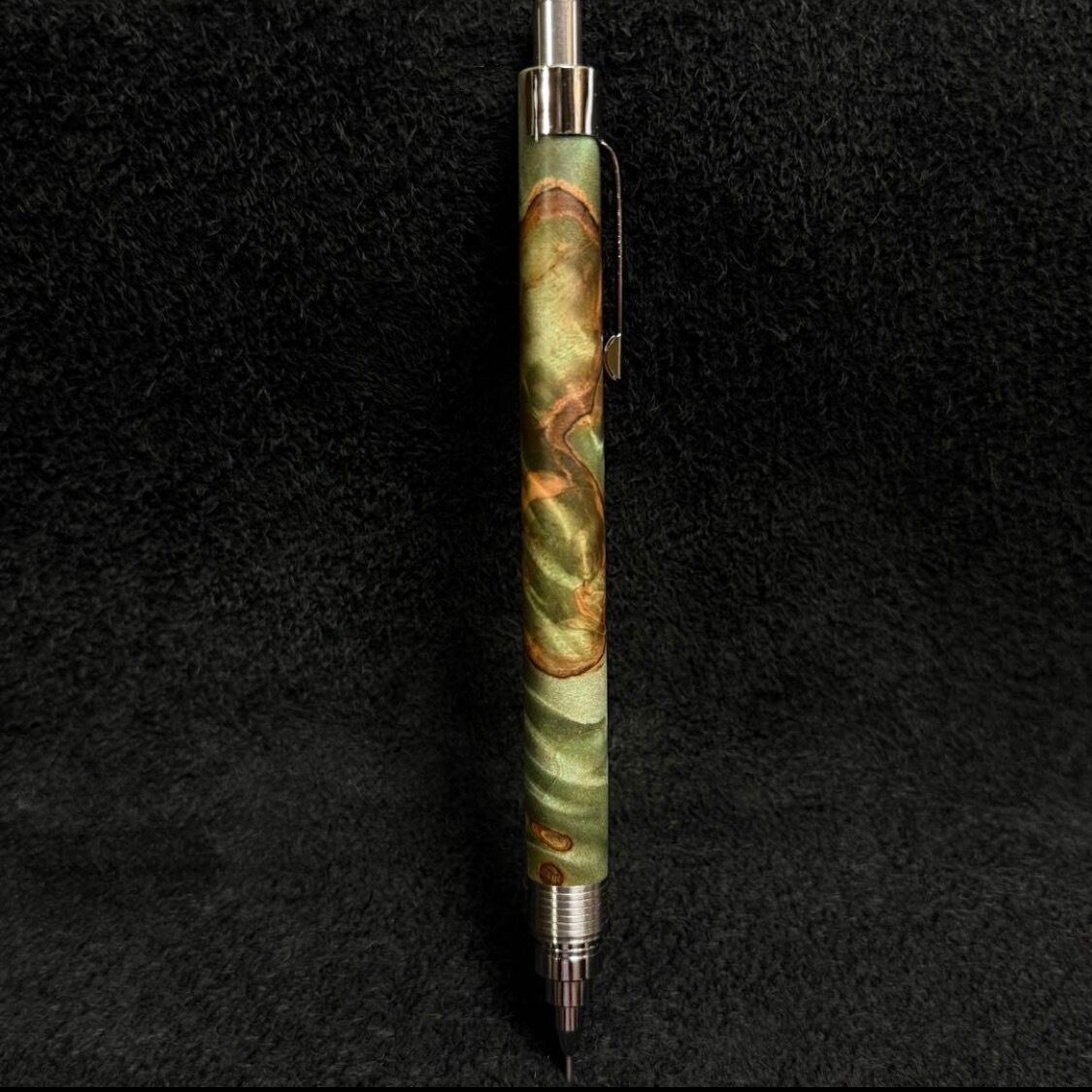 262栃トラ杢スタビ 木製シャーペン 超低重心溝付き ステンレス | handwood