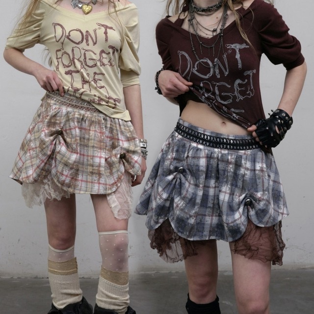 Plaid puff skirt E7173